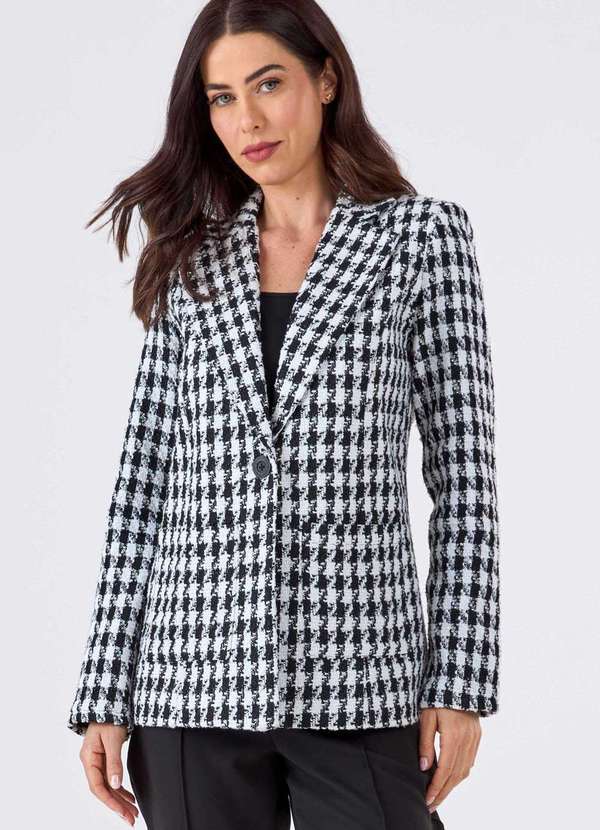 Pks - Blazer Pks Alfaiataria Tweed Preto e Branco Branco