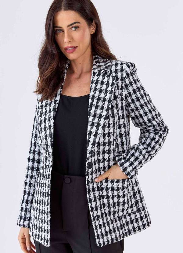 Pks - Blazer Pks Alfaiataria Tweed Preto e Branco Branco 4