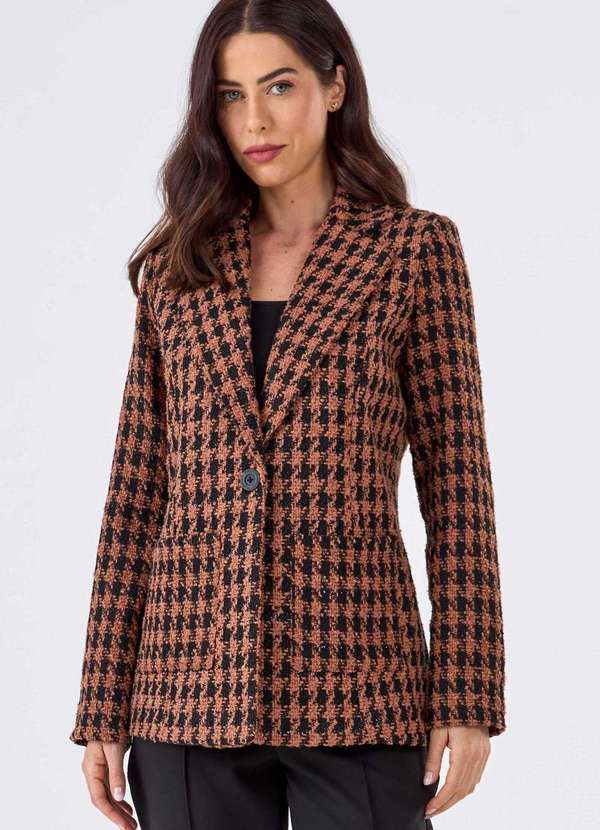 Pks - Blazer Pks Alfaiataria Tweed Preto e Marrom Marrom