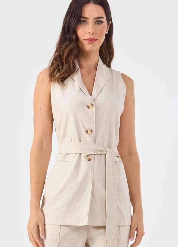 Pks - Colete Pks Alfaiataria Linho Natural Bege