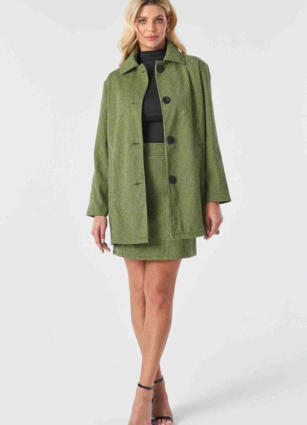 Pks - Saia Curta Pks Alfaiataria Pied de Poule Verde 5