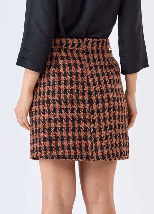 Pks - Saia Curta Pks Alfaiataria Tweed Preto e Marrom Marrom 2
