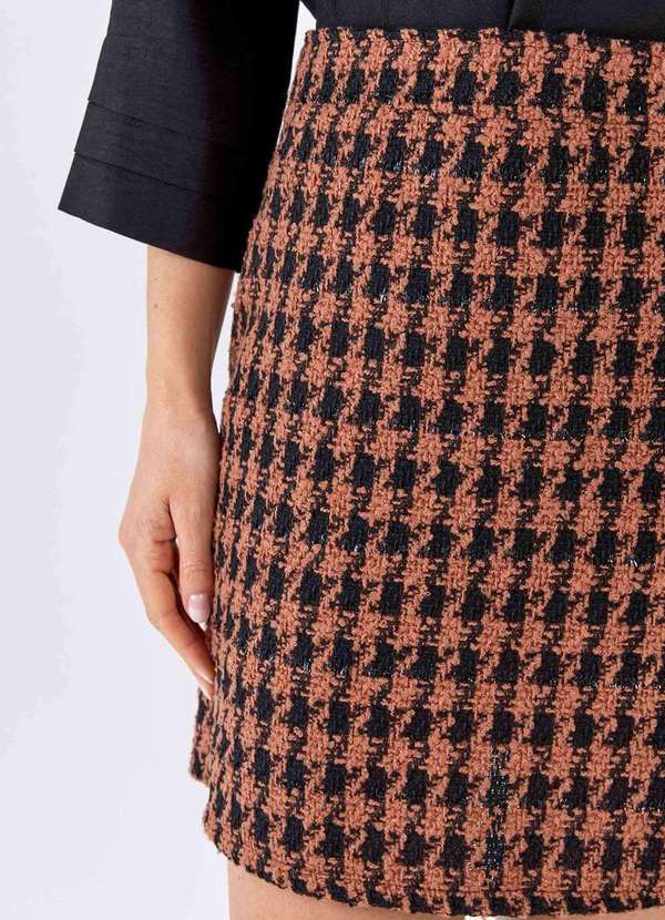 Pks - Saia Curta Pks Alfaiataria Tweed Preto e Marrom Marrom 3