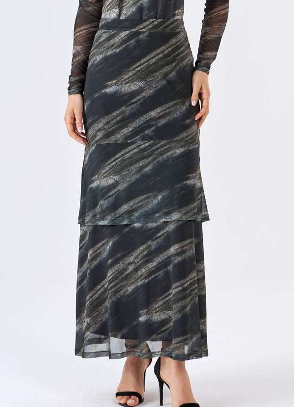 Pks - Saia Longa Pks Tule Estampa Olive Green Verde