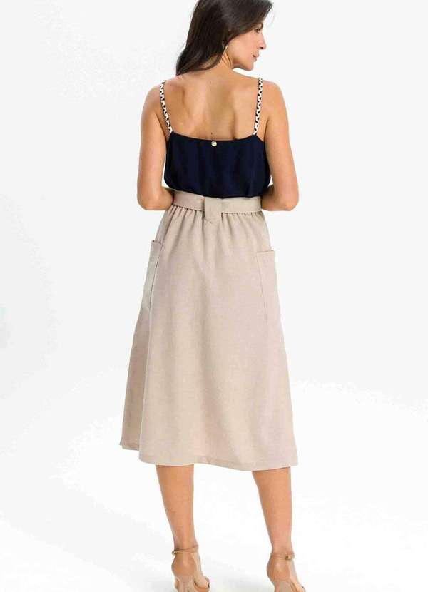 Pks - Saia Midi com Bolsos e Cinto Bege 2