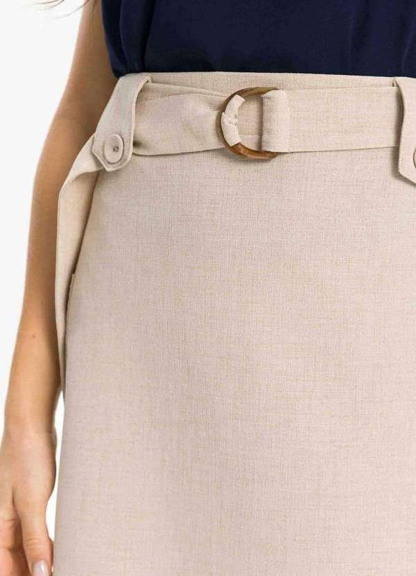Pks - Saia Midi com Bolsos e Cinto Bege 5