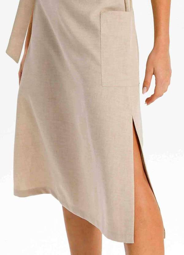 Pks - Saia Midi com Bolsos e Cinto Bege 6