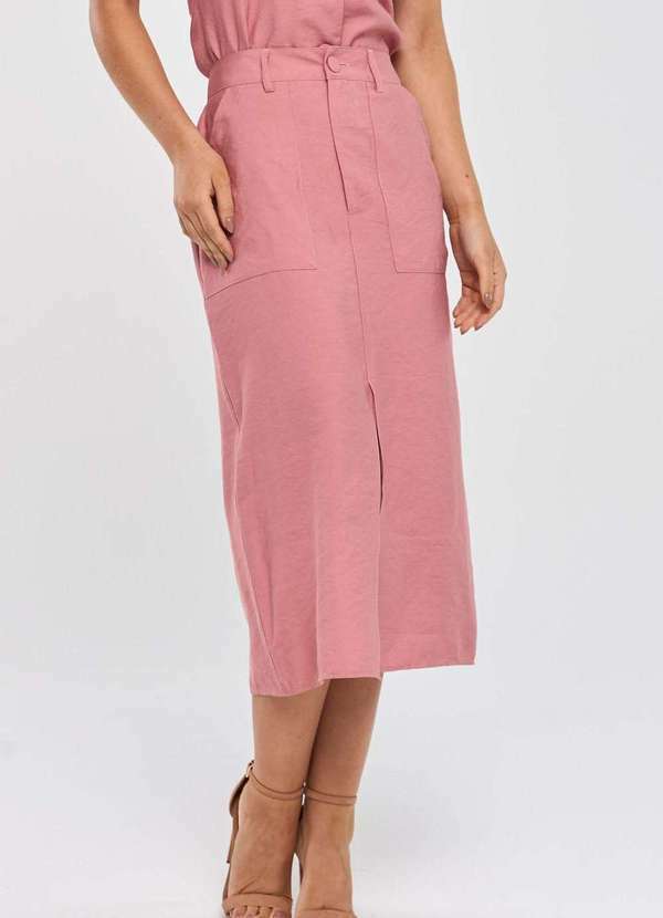 Pks - Saia Midi Pks Alfaiataria em Viscose Rosa