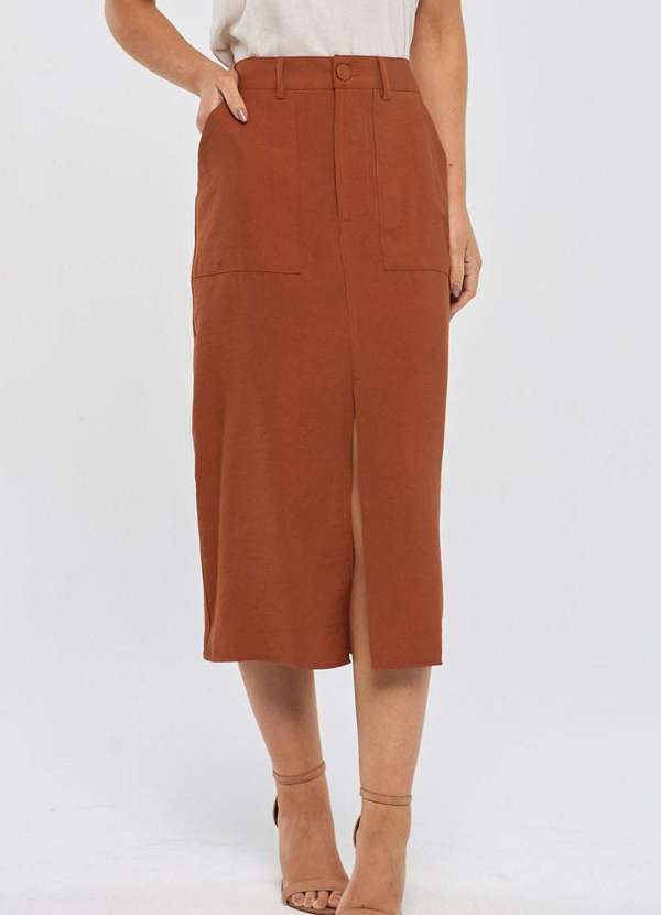 Pks - Saia Midi Pks Alfaiataria em Viscose Marrom