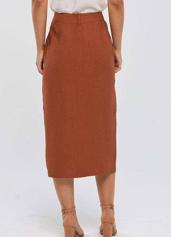 Pks - Saia Midi Pks Alfaiataria em Viscose Marrom 2