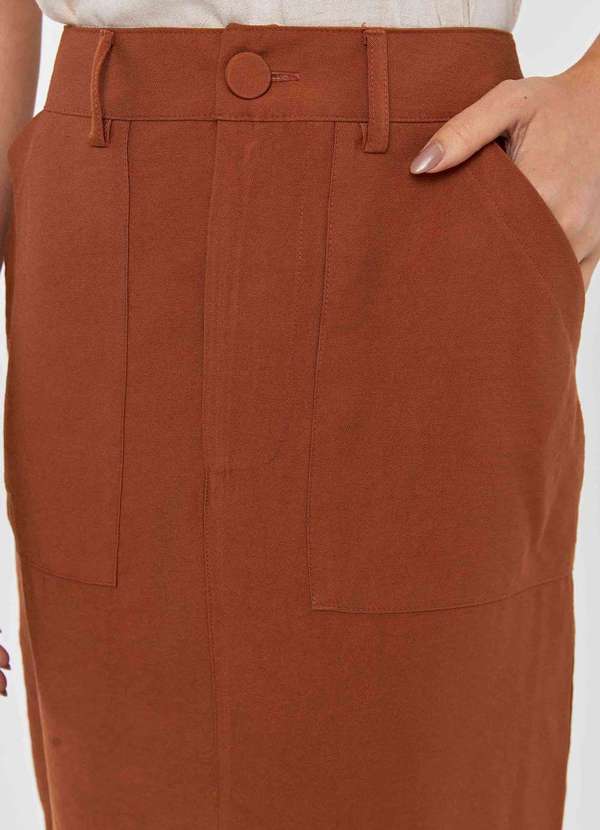 Pks - Saia Midi Pks Alfaiataria em Viscose Marrom 3