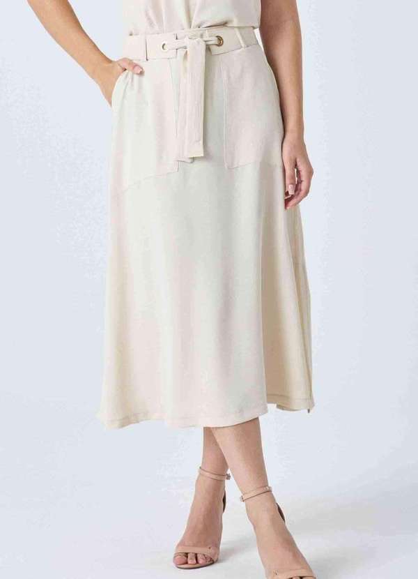 Pks - Saia Midi Pks com Cinto Bege