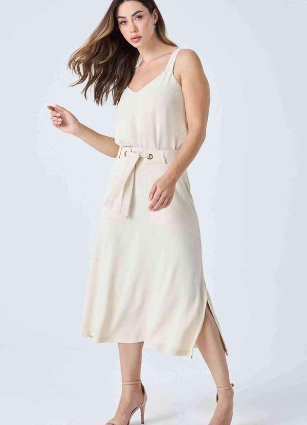 Pks - Saia Midi Pks com Cinto Bege 5