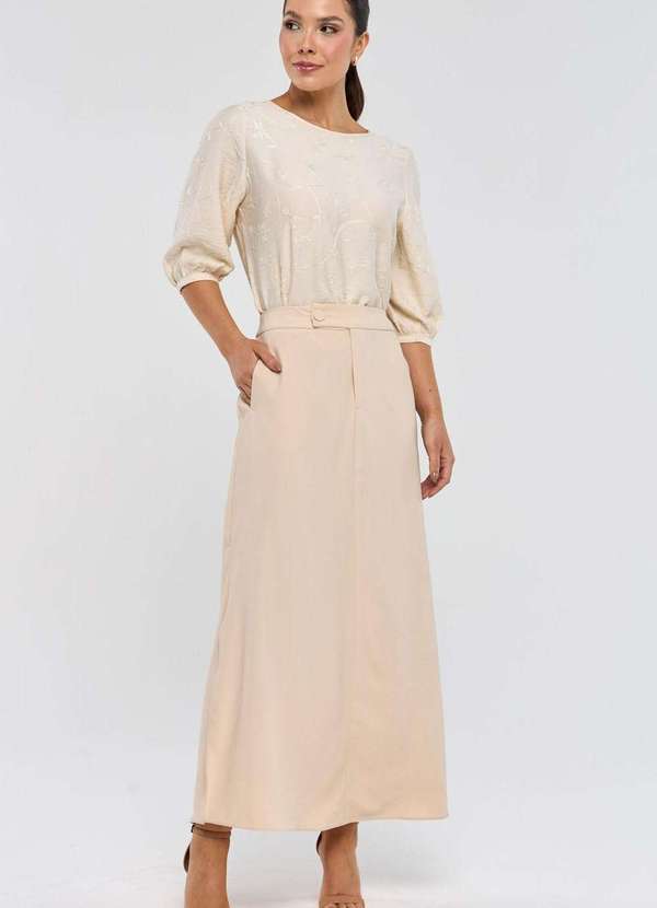 Pks - Saia Midi Pks com Fenda Lateral Bege 4