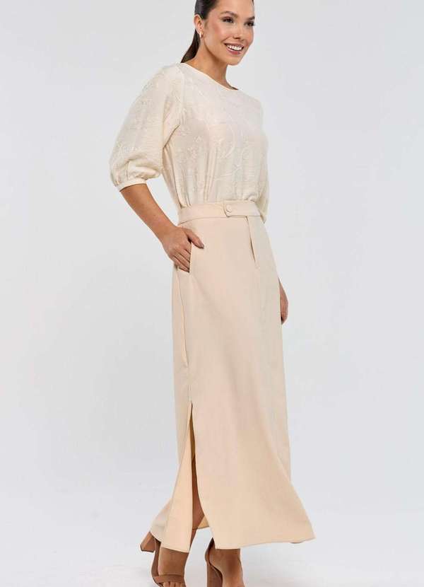 Pks - Saia Midi Pks com Fenda Lateral Bege 5