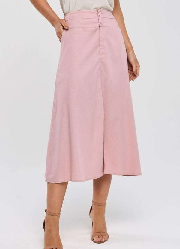 Pks - Saia Midi Pks com Fenda Linho Rosa