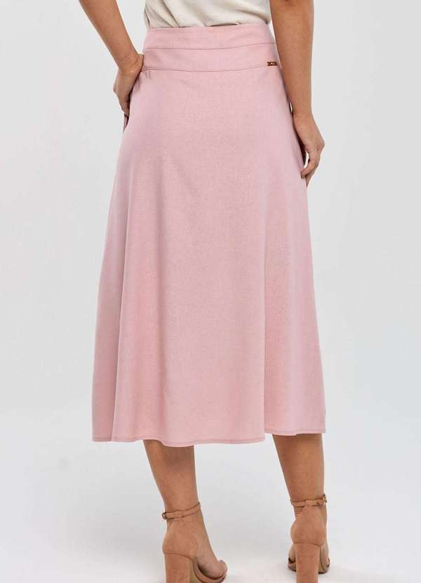 Pks - Saia Midi Pks com Fenda Linho Rosa 2