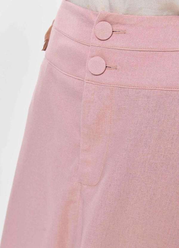 Pks - Saia Midi Pks com Fenda Linho Rosa 3