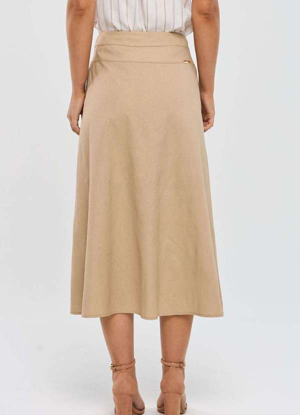Pks - Saia Midi Pks com Fenda Linho Bege 2