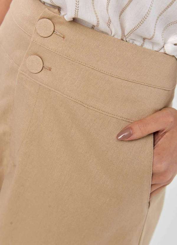 Pks - Saia Midi Pks com Fenda Linho Bege 3