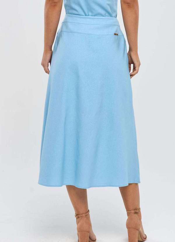 Pks - Saia Midi Pks com Fenda Linho Azul 2