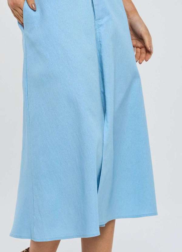 Pks - Saia Midi Pks com Fenda Linho Azul 3