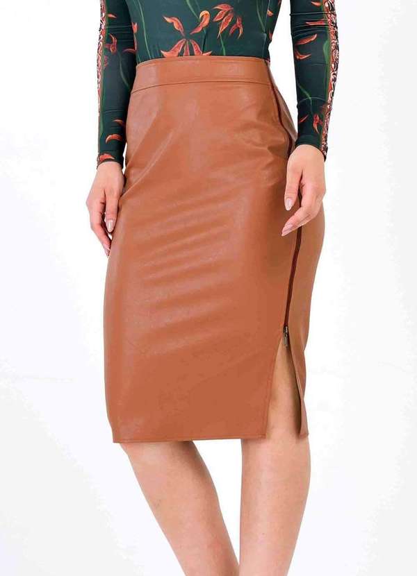 Pks - Saia Midi Pks com Ziper Marrom