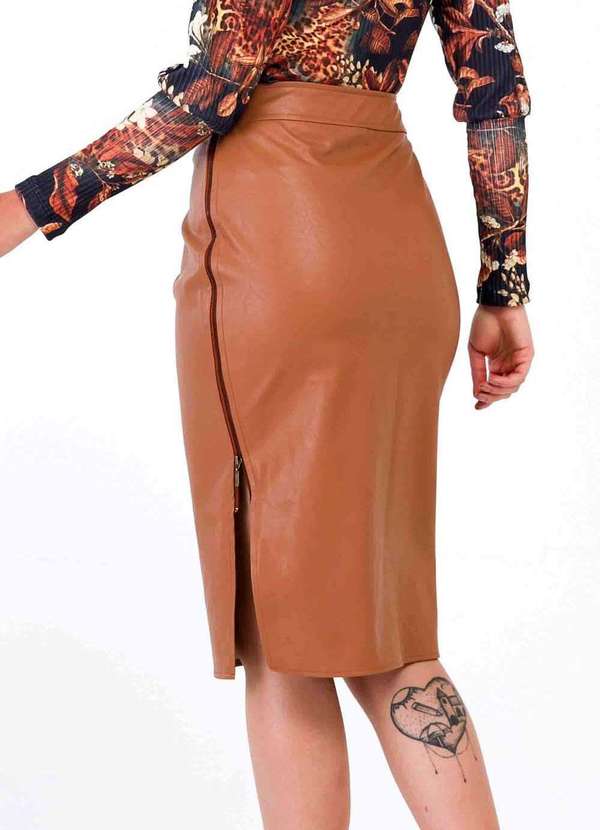 Pks - Saia Midi Pks com Ziper Marrom 2