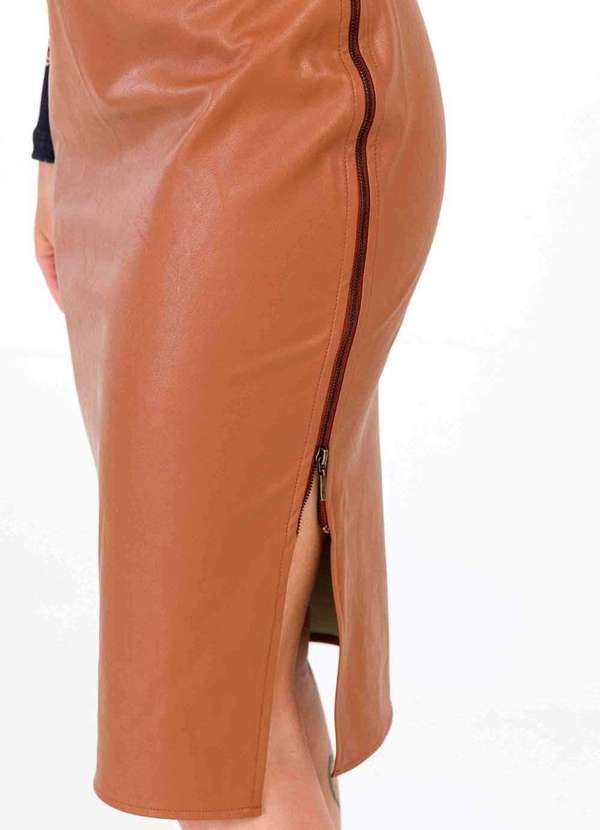 Pks - Saia Midi Pks com Ziper Marrom 3