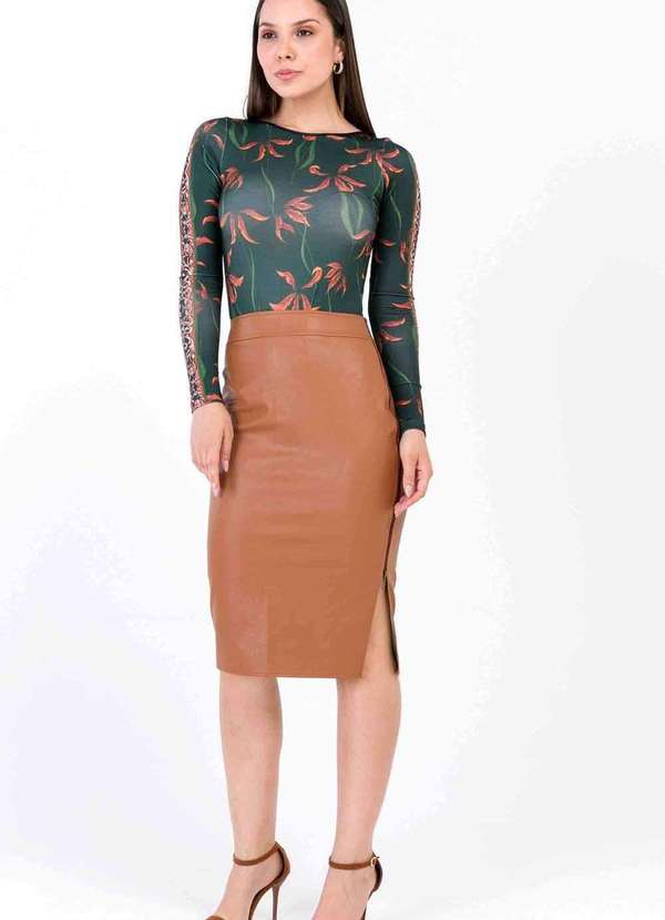 Pks - Saia Midi Pks com Ziper Marrom 6