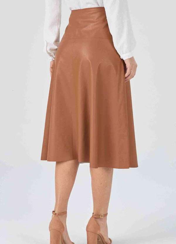 Pks - Saia Midi Pks Evase com Pespontos Marrom 2