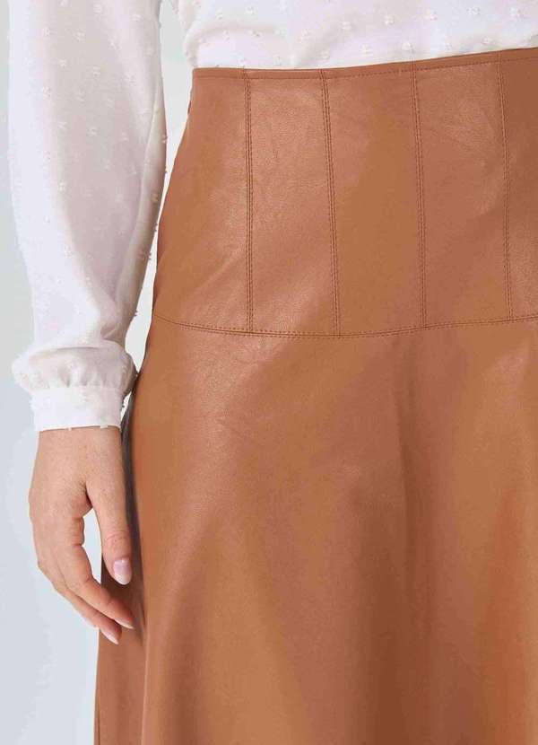 Pks - Saia Midi Pks Evase com Pespontos Marrom 3