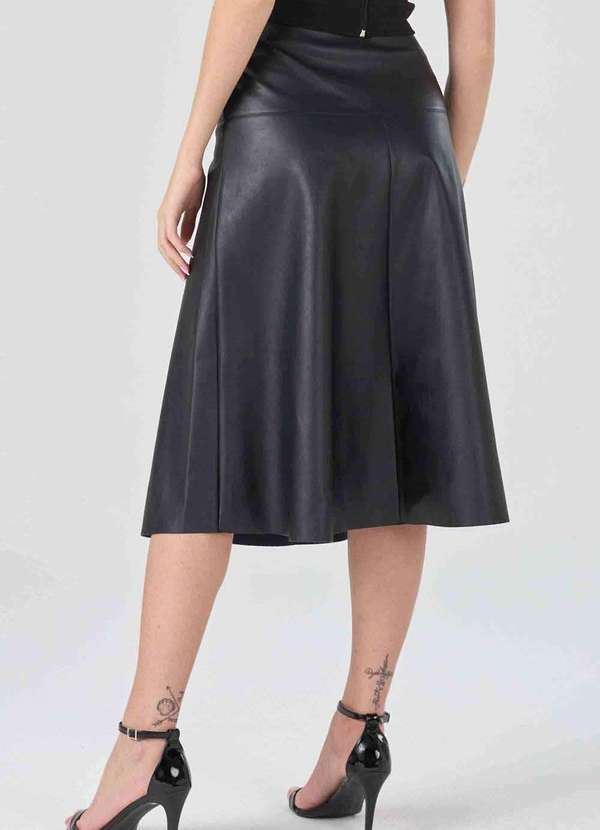 Pks - Saia Midi Pks Evase com Pespontos Preto 2