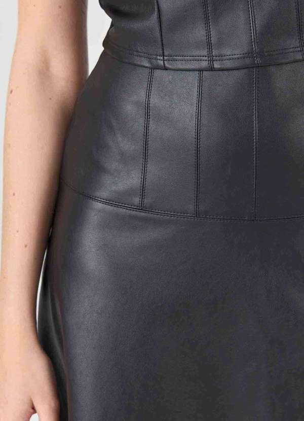 Pks - Saia Midi Pks Evase com Pespontos Preto 3