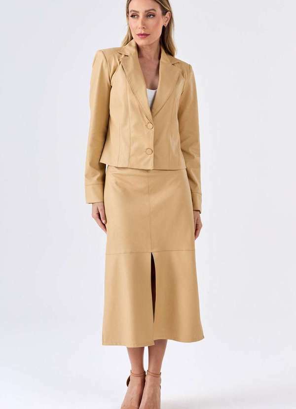 Pks - Saia Midi Pks Fenda Frontal Bege 6