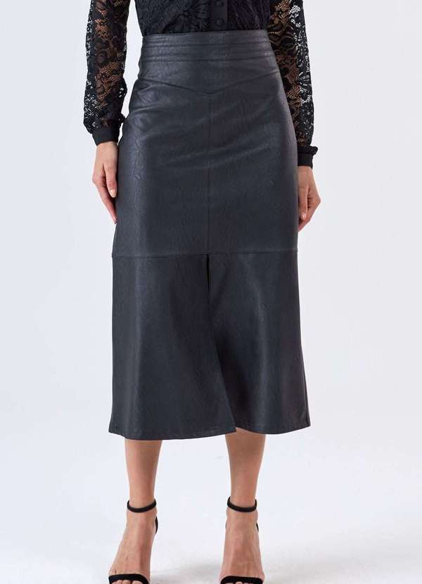 Pks - Saia Midi Pks Fenda Frontal Preto
