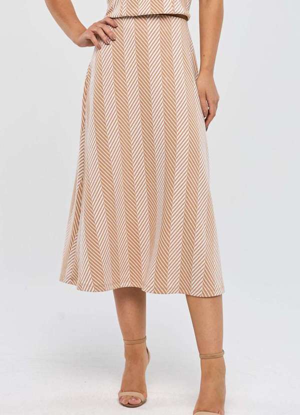 Pks - Saia Midi Pks Jacquard Listras Bege
