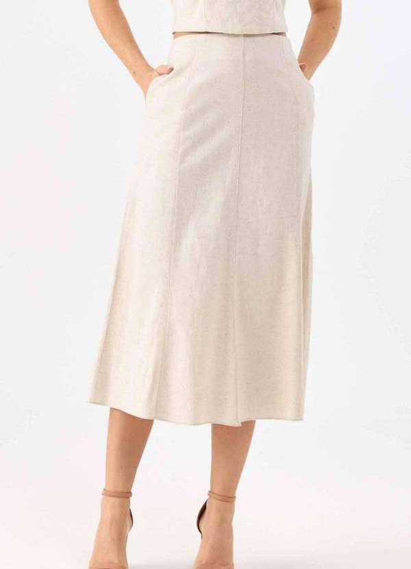Pks - Saia Midi Pks Linho Natural Bege