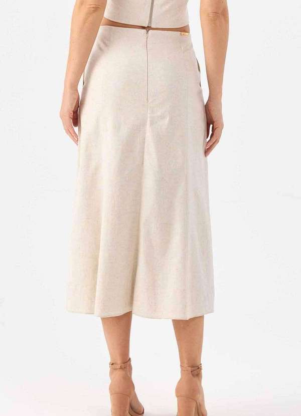 Pks - Saia Midi Pks Linho Natural Bege 2