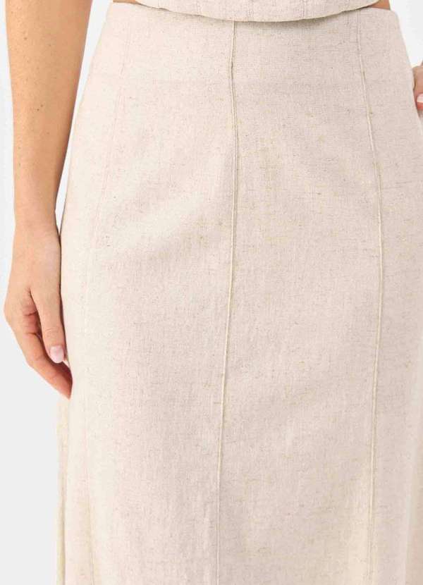 Pks - Saia Midi Pks Linho Natural Bege 3
