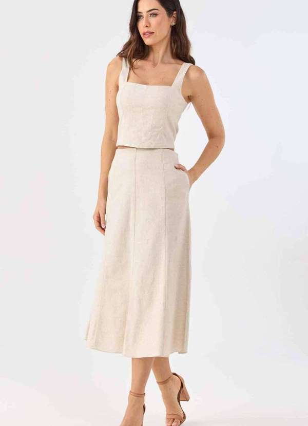 Pks - Saia Midi Pks Linho Natural Bege 4