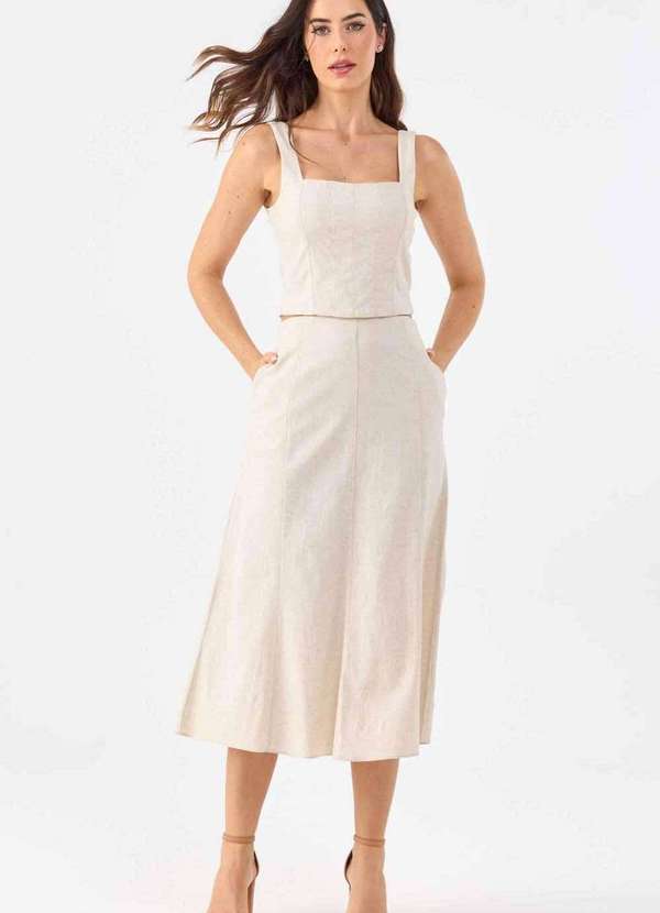 Pks - Saia Midi Pks Linho Natural Bege 5