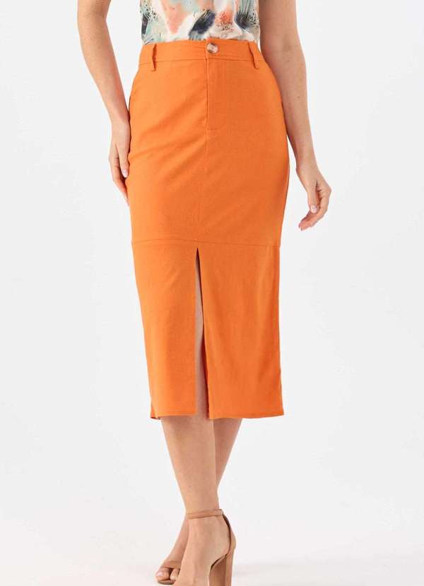 Pks - Saia Midi Pks Linho Laranja