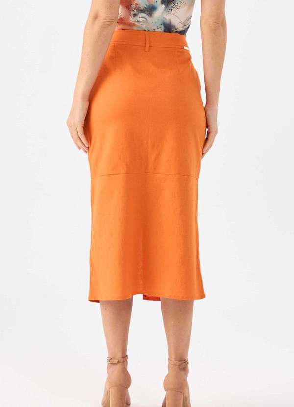 Pks - Saia Midi Pks Linho Laranja 2