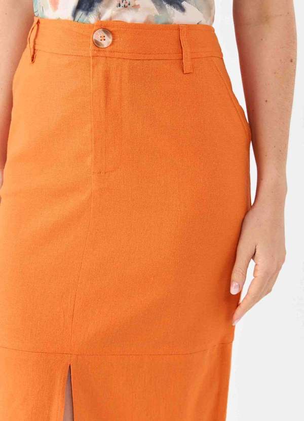 Pks - Saia Midi Pks Linho Laranja 3