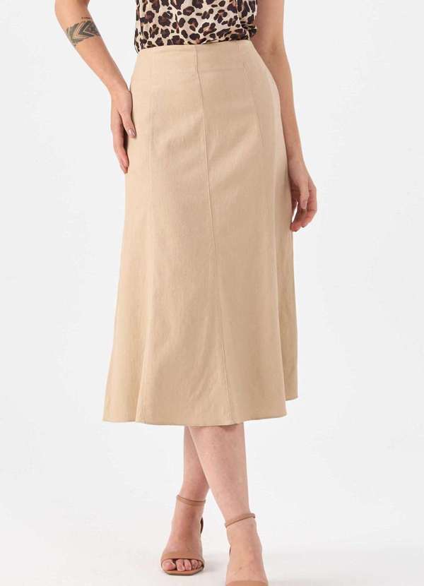 Pks - Saia Midi Pks Linho Bege