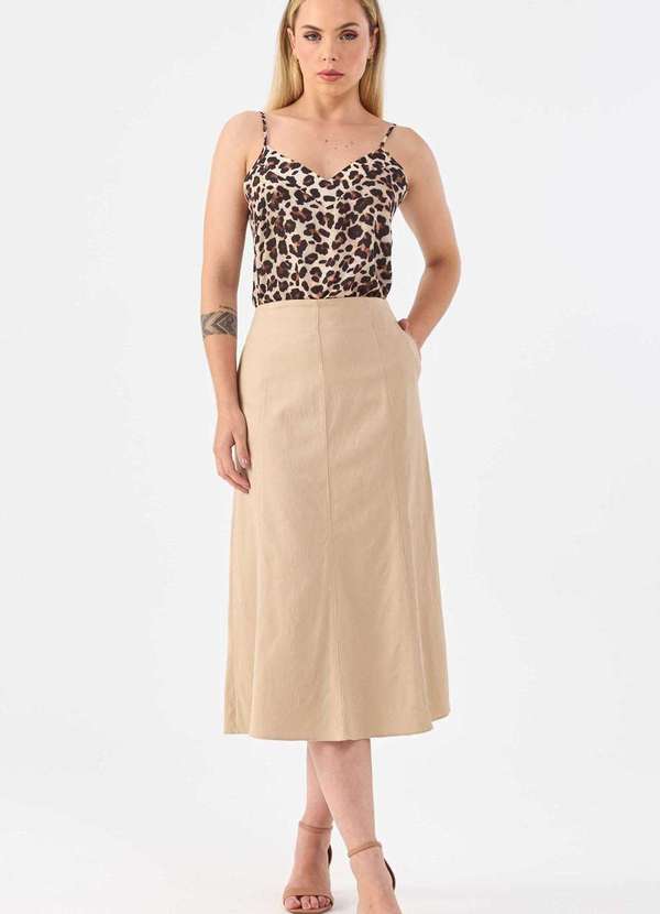 Pks - Saia Midi Pks Linho Bege 5