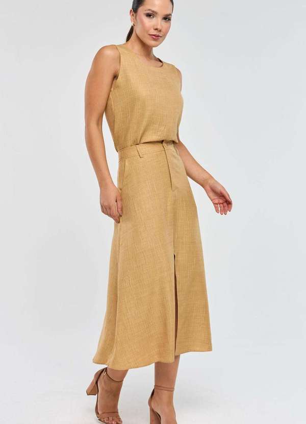 Pks - Saia Midi Pks Risca Bege 4