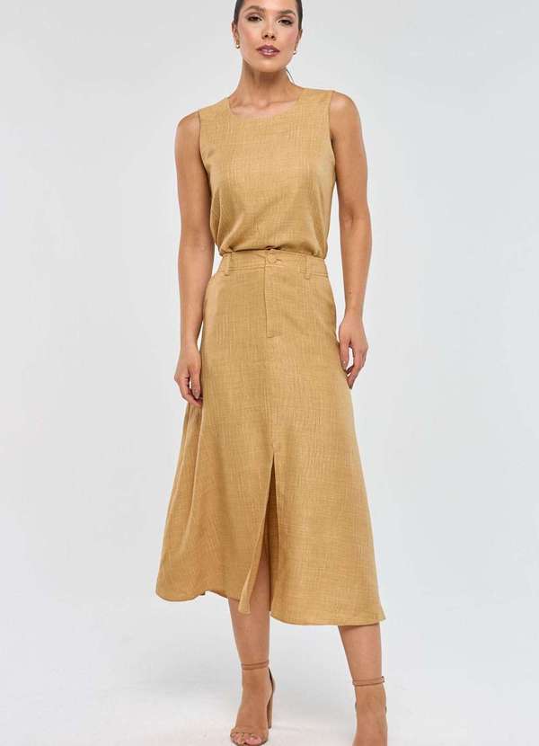 Pks - Saia Midi Pks Risca Bege 5