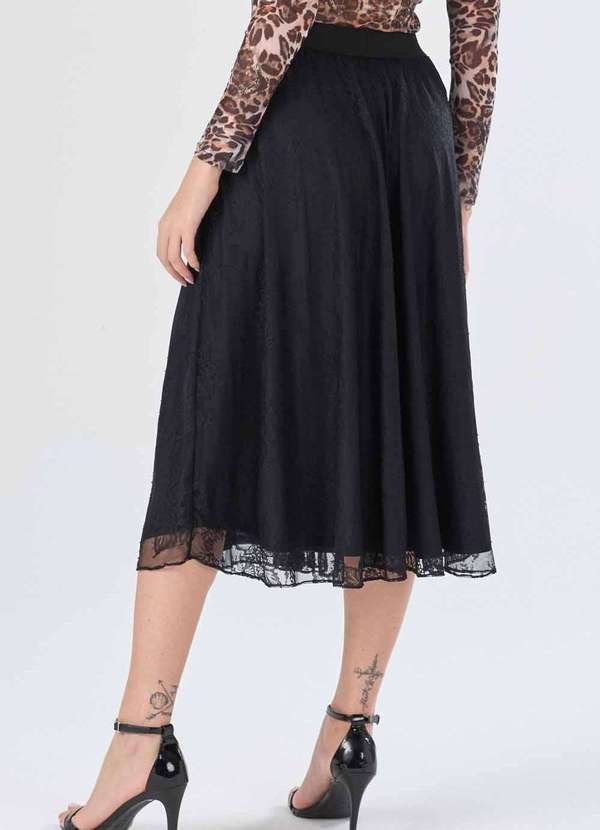 Pks - Saia Midi Pks Tule com Renda Preto 2